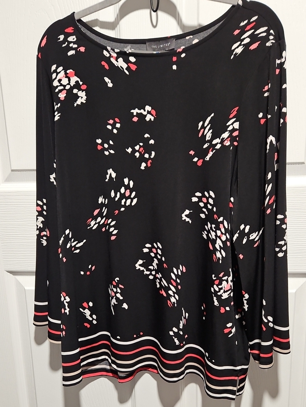 The Limited Black  Top with White and Coral Print